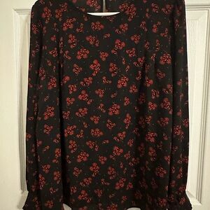 LOFT Black and Red Floral Blouse